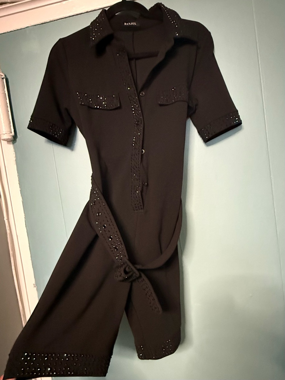 Banjul Black Short-Sleeve Studded Romper